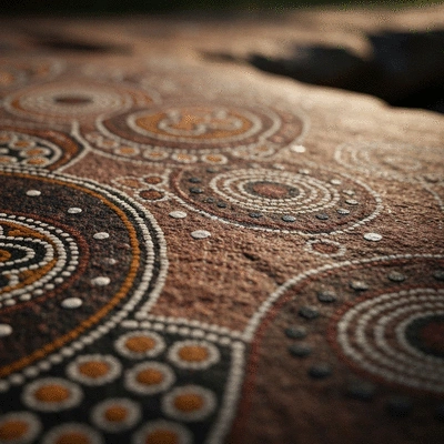 Traditional art patterns on a textured surface representing linguistic diversity