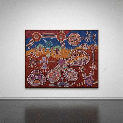 Contemporary Aboriginal artwork showcasing traditional symbols