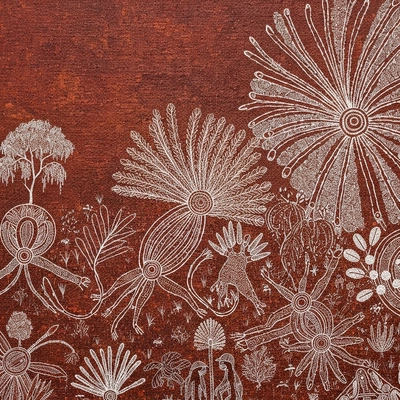 Traditional Aboriginal dot painting representing land and connection